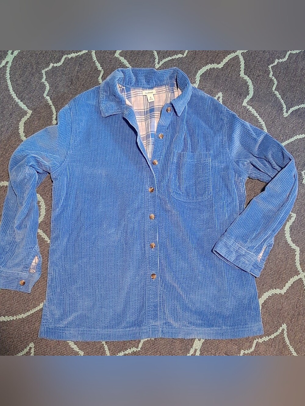 L.L. Bean Blue Lined Wide Wale Corduroy Button Down Shirt Jacket Shacket LG